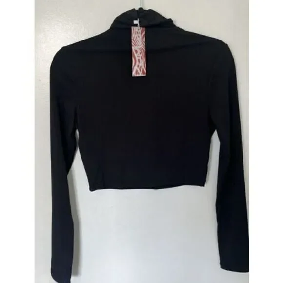Romwe Women’s Cowl Neck Black Crop Top Size L NWT - Picture 4 of 5